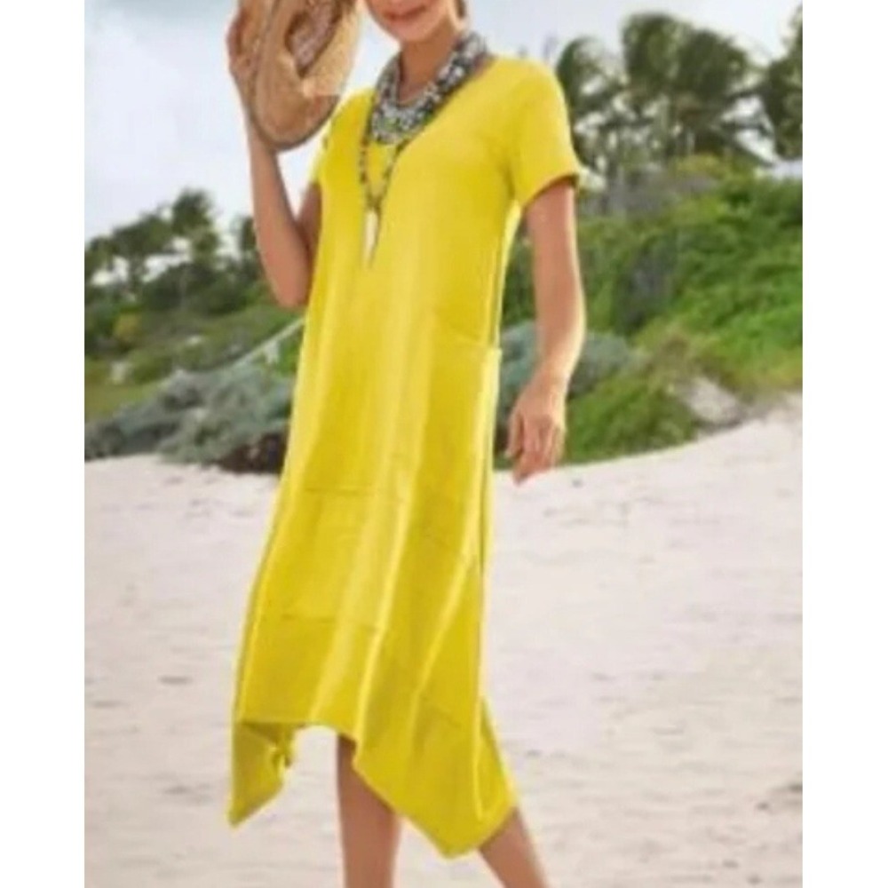 Soft Surroundings Bright Yellow Short-Sleeve Midi Dress